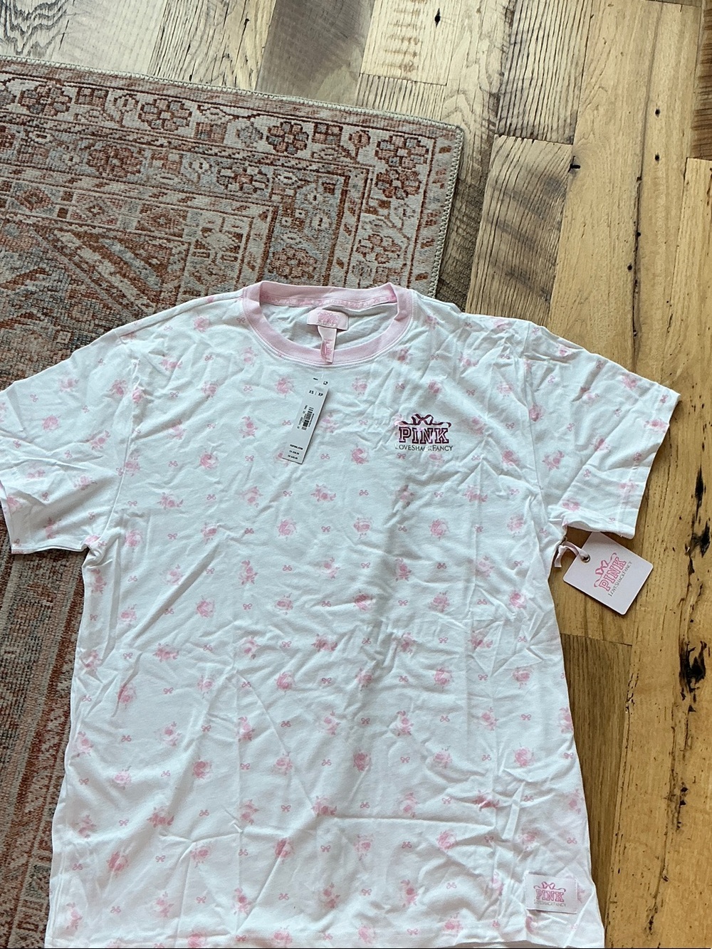 PINK Victoria's Secret White Tee with Light Pink Floral Print